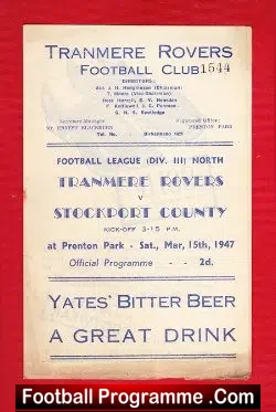 Tranmere Rovers v Stockport County 1947 – 1940s Programme