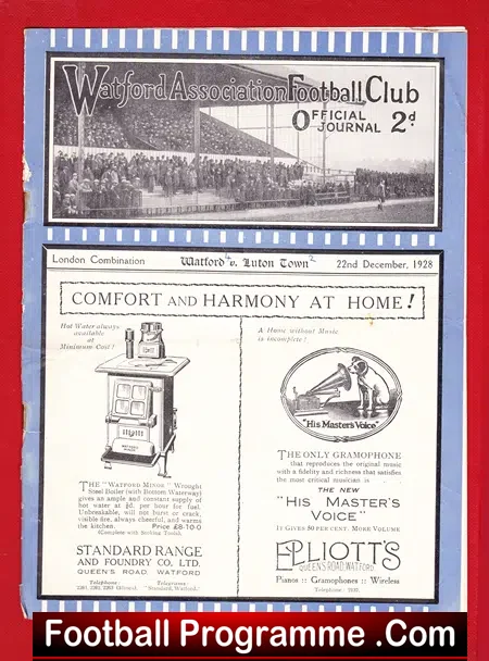 Watford v Luton Town 1928 – Pre War Football Programmes 1920s
