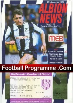 West Bromwich Albion v Wolves 1990 + Ticket Signed Steve Bull