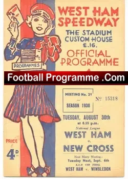 West Ham Speedway v New Cross 1938