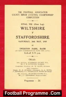 Wiltshire v Staffordshire 1945 – Youth Match at Bath City
