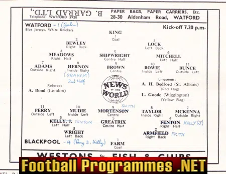 Watford v Blackpool 1955
