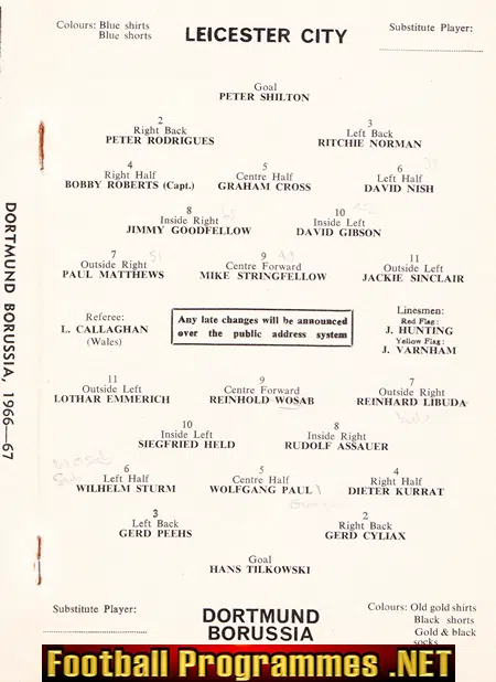 Leicester City v Borussia Dortmund 1967 - Germany Football Team