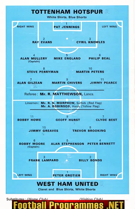 Tottenham Hotspur v West Ham United 1970