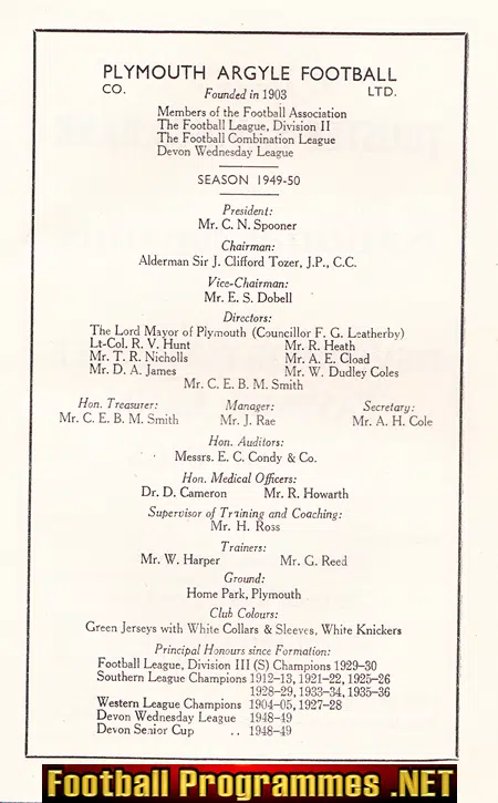 Plymouth Argyle Football Club Official Handbook 1949 - 1950