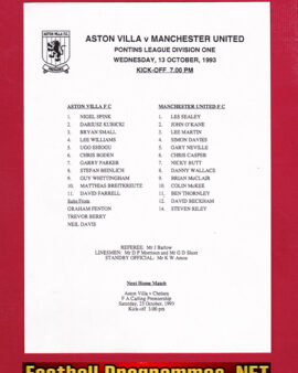 Aston Villa v Manchester United 1993 – Reserves + David Beckham