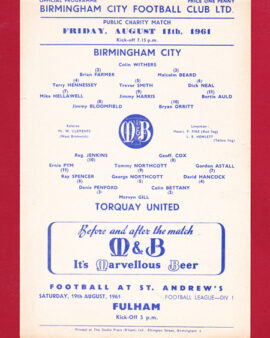 Birmingham City v Torquay United 1961 – Public Charity Match