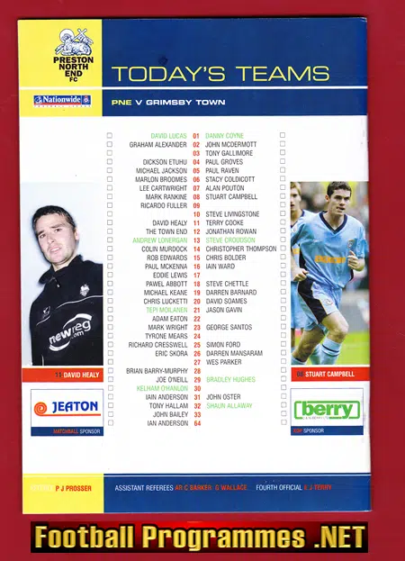 Preston North End v Grimsby Town 2002 - Multi Signed Autographed