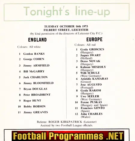 Old England v Rest Of Europe 1973 - Charity Match at Leicester