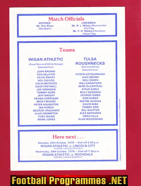 Wigan Athletic v Tulsa Roughnecks 1979 - North America Soccer Lg