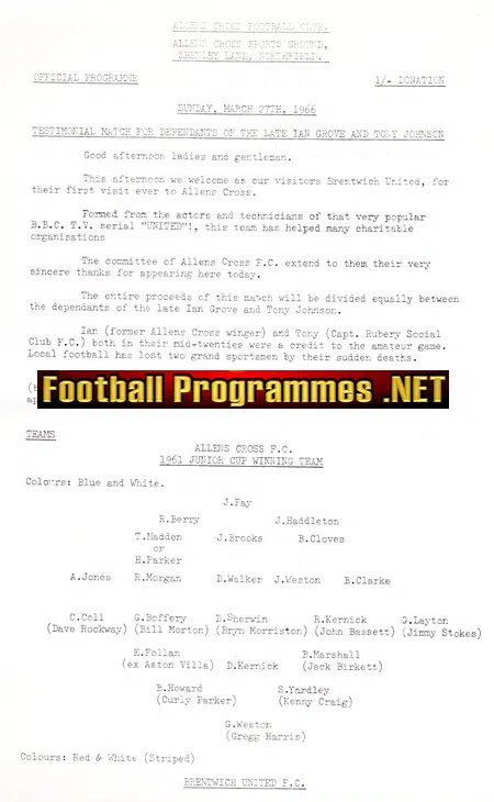 Ian Grove + Tony Johnson Testimonial Benefit Match Allens Cross