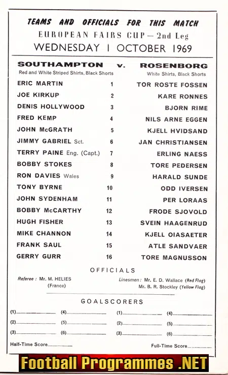 Southampton v Rosenborg 1969 - European Fairs Cup