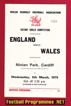 England v Wales 1975 - Schoolboys Victory Shield at Cardiff