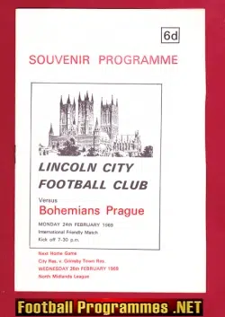 Lincoln City v Bohemians Prague 1969 – Souvenir Programme