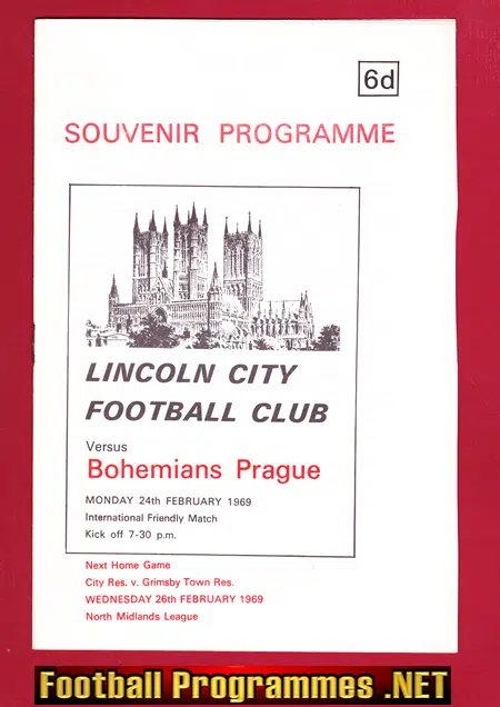 Lincoln City v Bohemians Prague 1969 – Souvenir Programme
