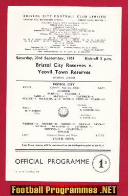 Bristol City v Yeovil Town 1961 – Reserves Match