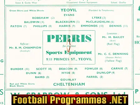 Yeovil Town v Cheltenham Town 1959
