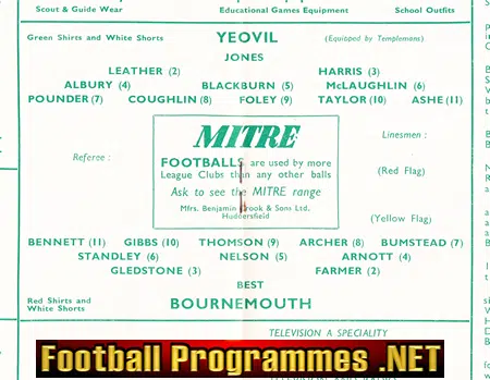 Yeovil Town v Bournemouth 1962