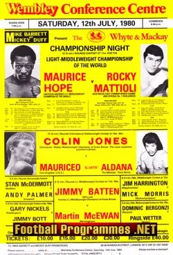 Boxing – Hope v Mattioli & Jones v Aldana 1980 – Wembley Poster