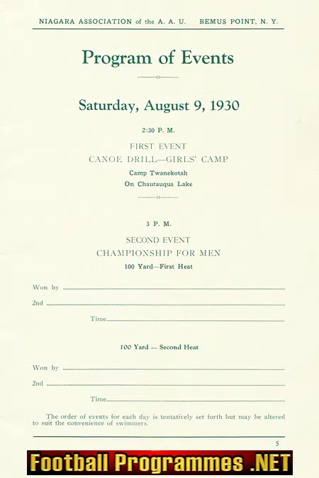 Outdoor Swimming Championships Bemus Point New York America 1939