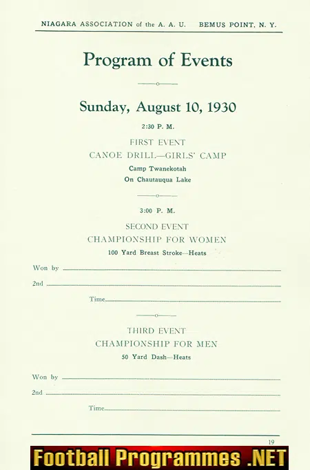 Outdoor Swimming Championships Bemus Point New York America 1939