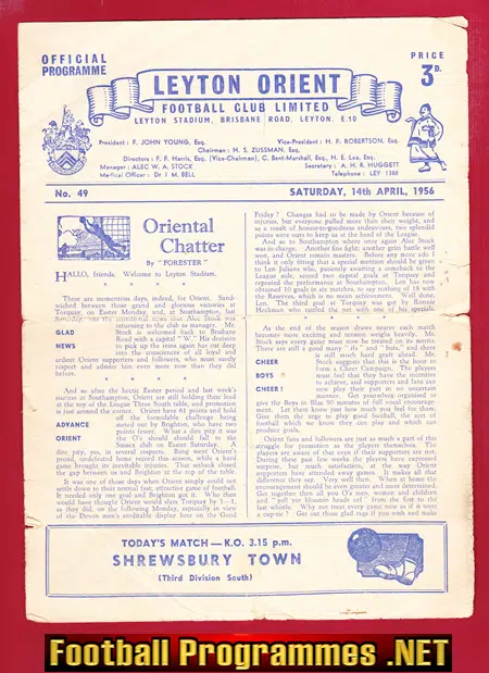 Leyton Orient v Shrewsbury 1956