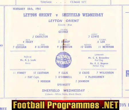 Leyton Orient v Sheffield Wednesday 1961