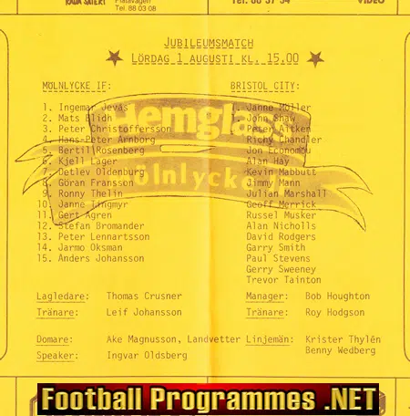 Molnlycke IF v Bristol City 1981 - Sweden