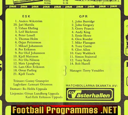 ESK v QPR 1981 - Pre Season Friendly Sweden