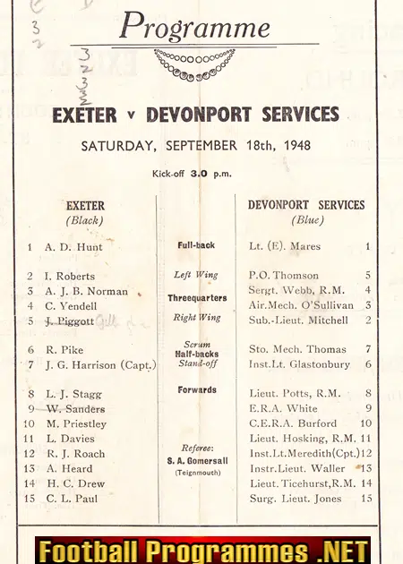 Exeter Rugby v Devonport Services 1948