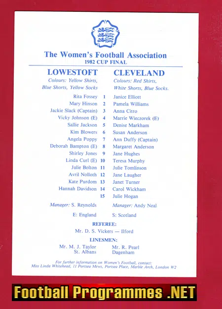 Lowestoft Ladies v Cleveland 1982 - Womens Football Cup Final - WFA