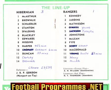 Hibernian Hibs v Glasgow Rangers 1974