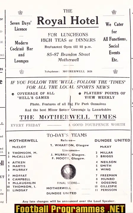 Motherwell v Dundee United 1965