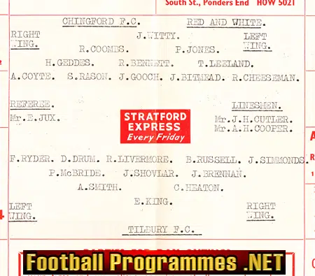 Chingford Town v Tilbury 1962 - London League
