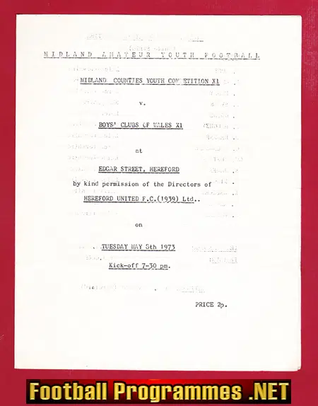 Midland Counties v Boys Club Of Wales 1973 – Schoolboys Youth