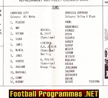 Cambridge City Borussia Dortmund 1972 - Friendly Germany Team