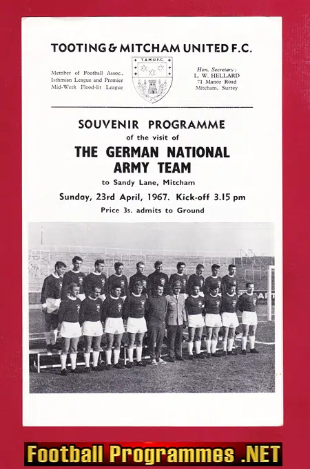 Tooting Mitcham v German Army 1967 – Friendly Germany Team
