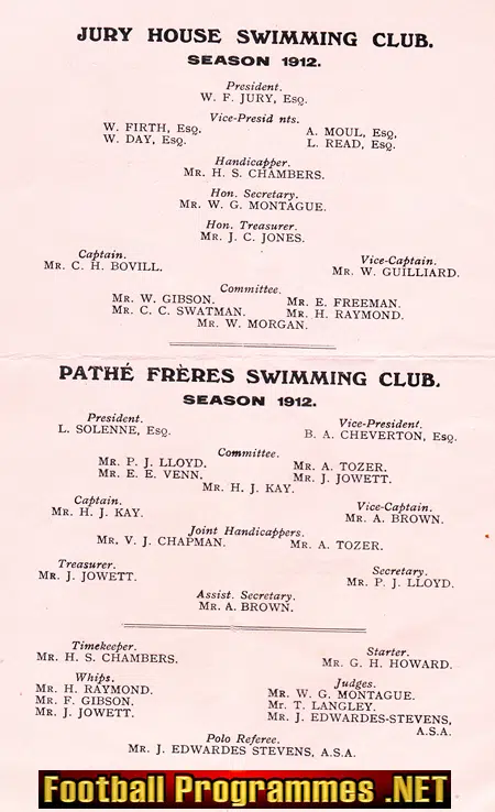 Holborn Swimming Baths First Annual Swim Meeting 1912