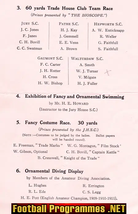Holborn Swimming Baths First Annual Swim Meeting 1912