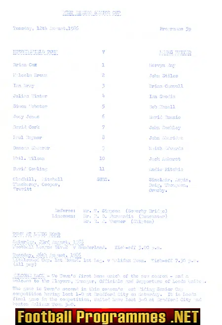 Huddersfield Town v Leeds United 1986 – West Riding Senior Cup