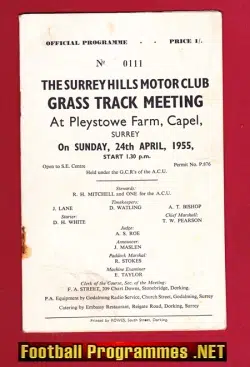 Surrey Hills Motor Club Grasstrack Meeting Pleystowe Capel 1955