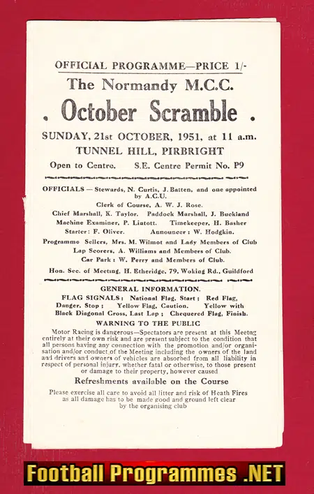 Normandy Grasstrack Scramble Meeting Tunnel Hill Pirbright 1951
