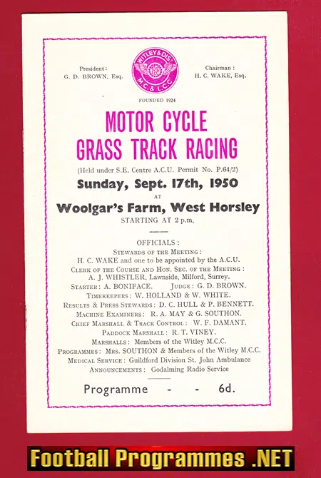 Whitley Grasstrack Motor Cycle Race Woolgar West Horsley 1950