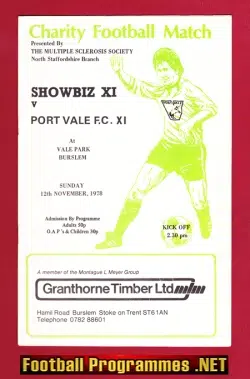 Port Vale v Showbiz X1 1978 - at Burslem + Dennis Waterman