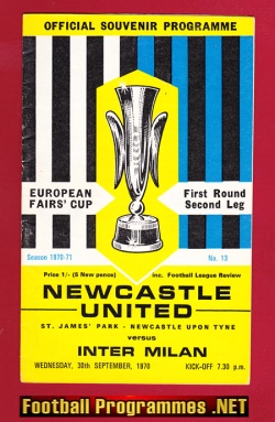 Newcastle United v Inter Milan 1970 - European Fairs Cup