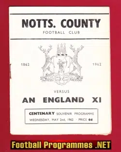 Notts County v England X1 1962 - Centenary Souvenir