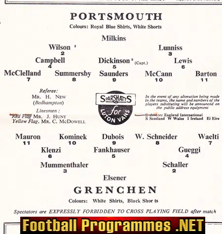 Portsmouth v Grenchen 1964 - Switzerland Football Team
