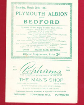 Plymouth Albion Rugby v Bedford 1947 – Beacon Park Peverell