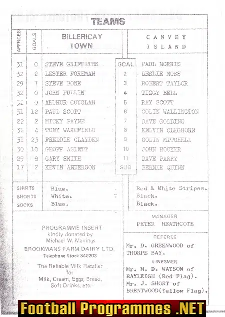 Billericay Town v Canvey Island 1976