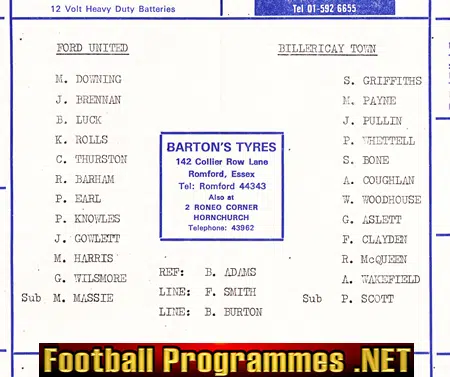 Ford United v Billericay Town 1977 - Essex Senior League